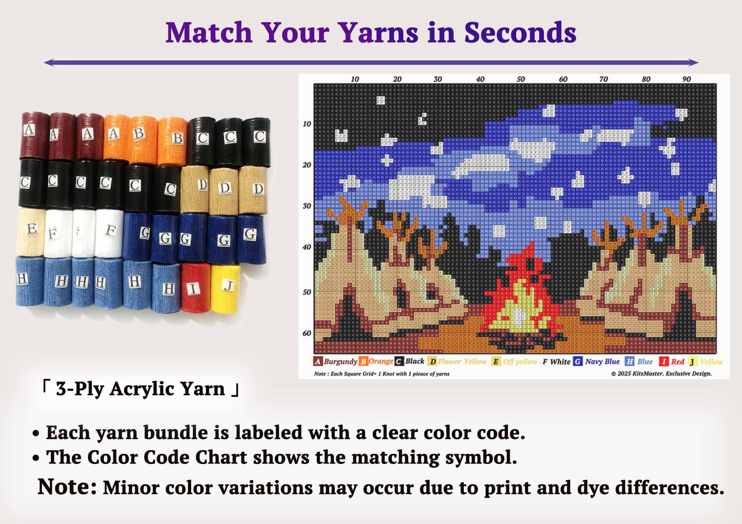 Starlit Campfire — Midnight Teepees–Real Finished Rug -Latch Hook Kits| Finished Rug Size 23.6 X 15.8 Inches/ 40X60 cm