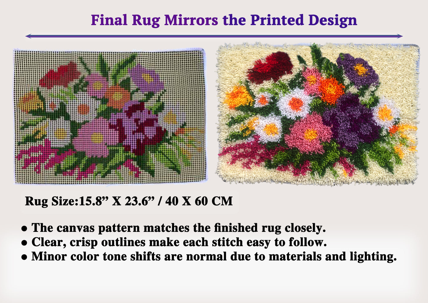 Latch Hook Rug Kits for Adults, Crochet Sewing Kit Classic Latch Hook 3D Craft Kit for Home Decor Festival Gift (Size 23.6" X 15.8") (Floral Bloom Symphony)