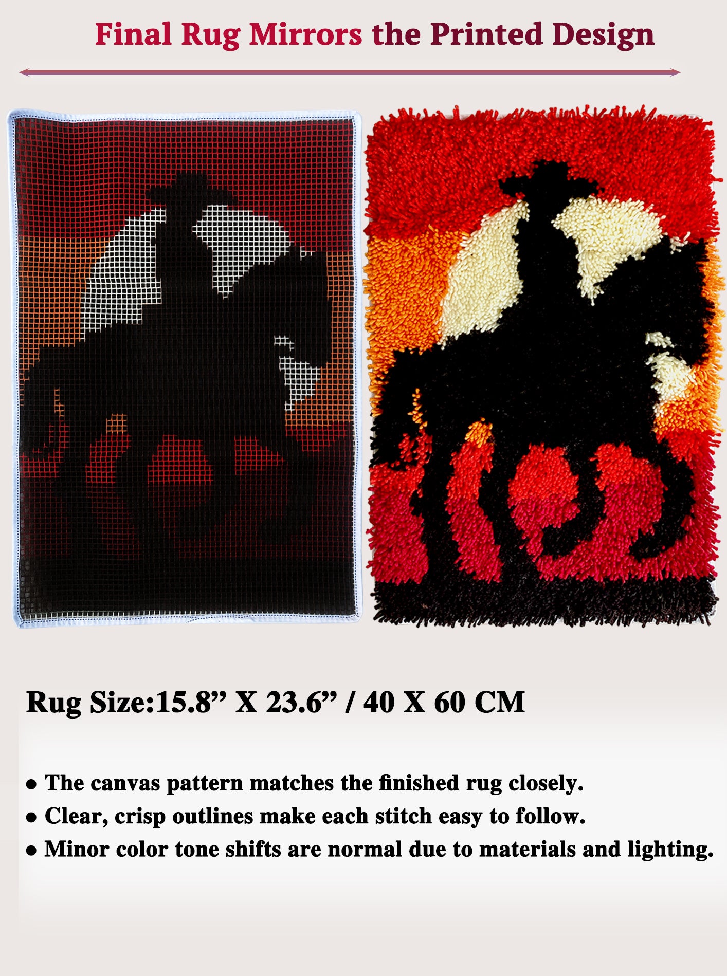 Latch Hook Kits Crafts for Adults Women– Intermediate DIY Rug Making Kit with Pre-Printed Canvas, Yarn & Tool, Heart-Shaped Tree Wall Décor, Handmade Rug Craft 23.6''x15.8'' (Sunset Rider)