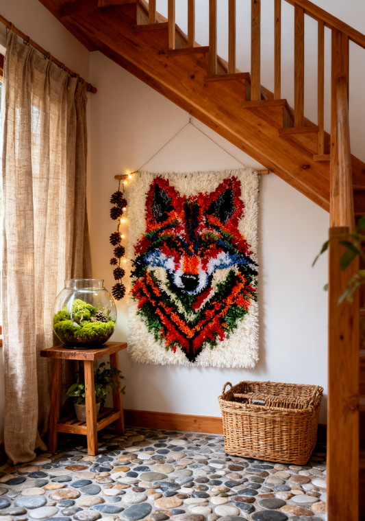 Wolf Latch Hook Kits for Adults & Beginners-Real Finished Rug Photo-Complete DIY Craft Kit, Includes Pre-Printed Canvas, Pre-Cut Yarns, Tool, Number Chart (Size 23.6" X 15.8")