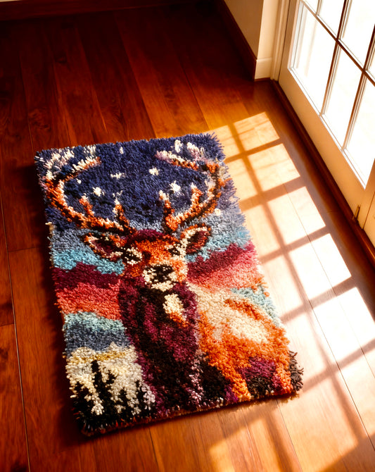 KitsMaster Majestic Latch Hook Kits| Stag Wall Hanging Kits | Colorful Reindeer Art Latch Hook Rug, Size 15.8'' X 23.6 ''