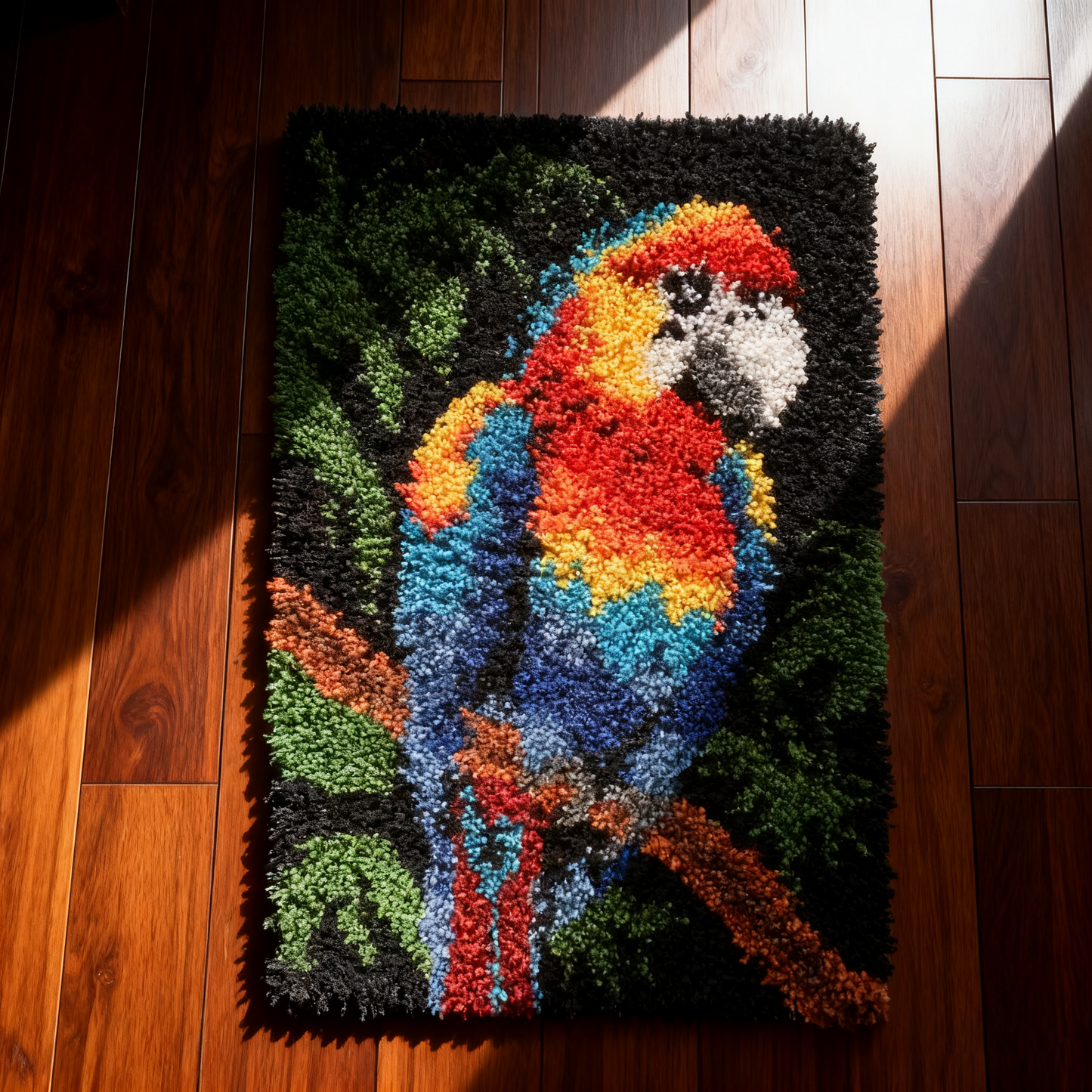 KitsMaster Tropical Parrot Latch Hook Kit β Pre-Printed Canvas, Color-Coded Yarn, Bright Macaw Rug Craft for Adults & Beginners (DIY Carpet Making Set)