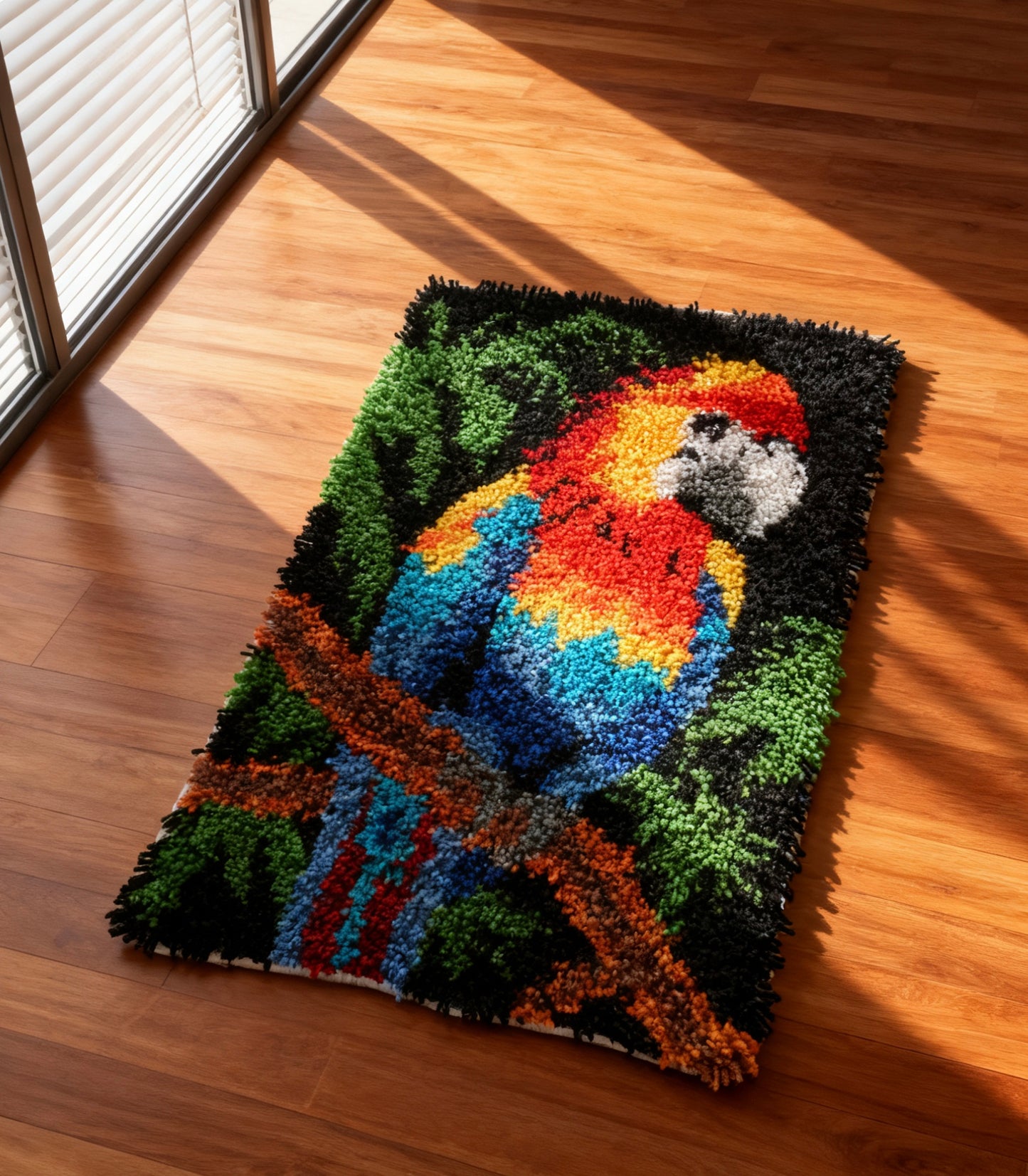 KitsMaster Tropical Parrot Latch Hook Kit β Pre-Printed Canvas, Color-Coded Yarn, Bright Macaw Rug Craft for Adults & Beginners (DIY Carpet Making Set)