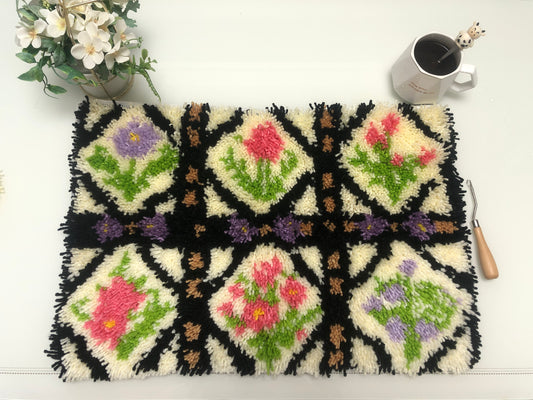 Trellis Bloom Latch Hook Kits for Adults & Beginners-Real Finished Rug Photo-Complete DIY Craft Kit, Includes Pre-Printed Canvas, Pre-Cut Yarns, Tool, Number Chart (Size 23.6" X 15.8")