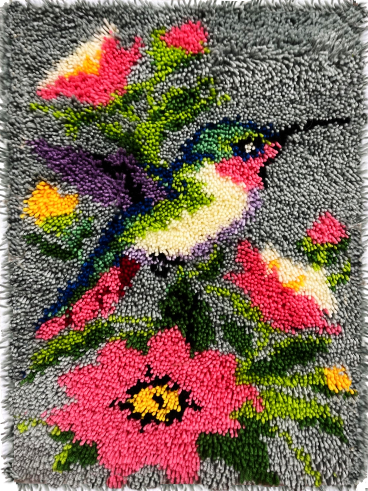 HummingBird  Latch Hook Kits for Adults & Beginners-Complete DIY Craft Kit, Includes Pre-Printed Canvas, Pre-Cut Yarns, Tool, Number Chart (Size 15.8" X23.6")