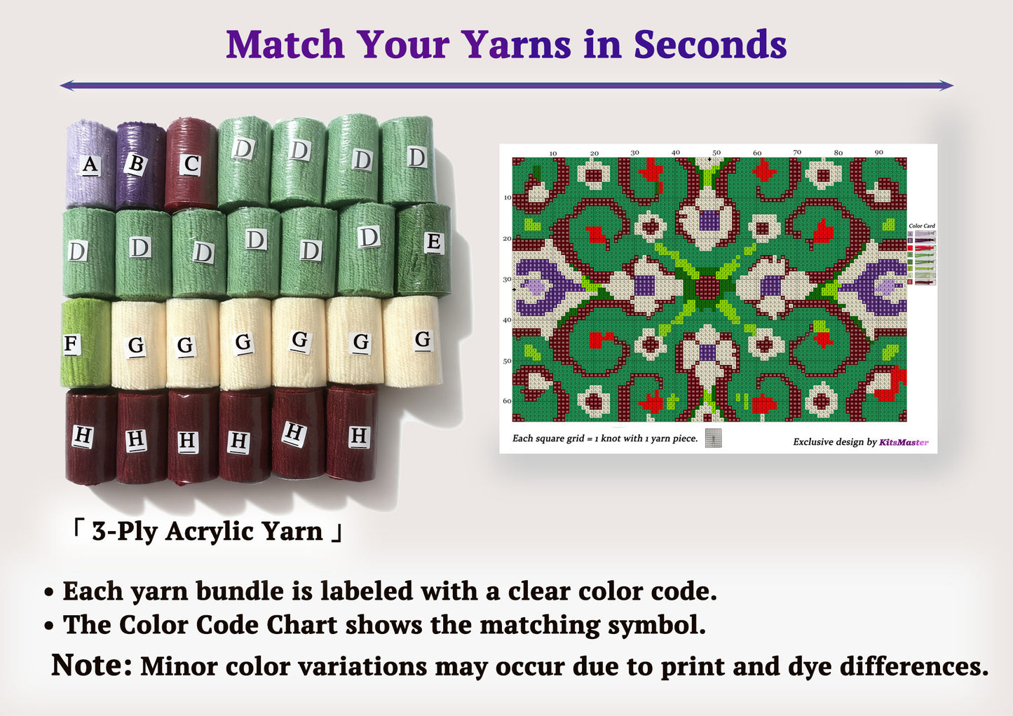 Symmetrical Symphony Latch Hook Kits for Adults & Beginners-Real Finished Rug Photo-Complete DIY Craft Kit, Includes Pre-Printed Canvas, Pre-Cut Yarns, Tool, Number Chart (Size 23.6" X 15.8")