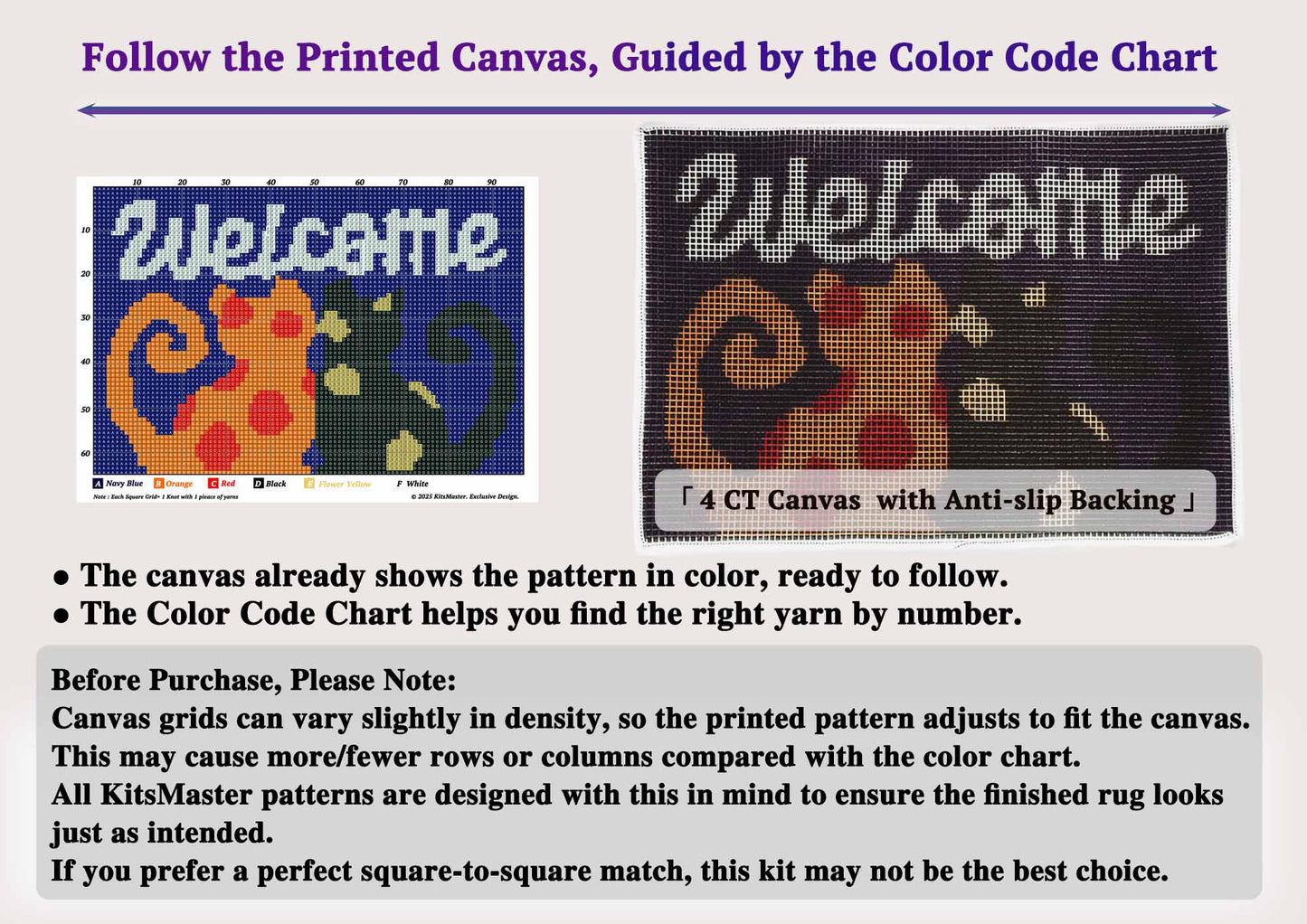 Welcome Cats Latch Hook Kit – Cozy Feline Doormat | Cat Lover's DIY Latch Hook Kit with Pre-Printed Canvas, Yarn & Tool- DIY Craft for Home Decor 23.6''x15.8'' (Welcome Cats)