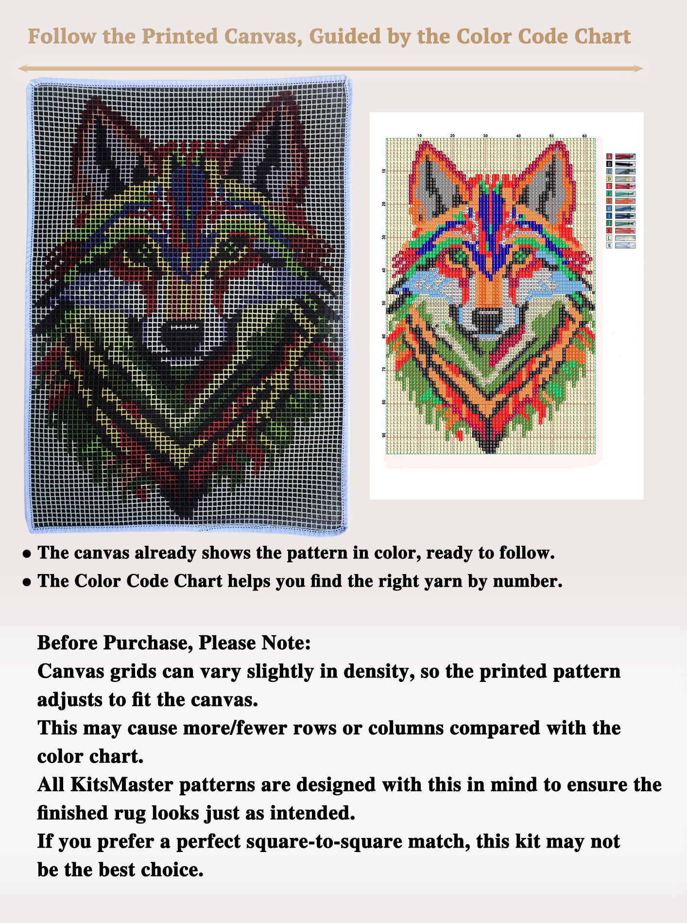 Wolf Latch Hook Kits for Adults & Beginners-Real Finished Rug Photo-Complete DIY Craft Kit, Includes Pre-Printed Canvas, Pre-Cut Yarns, Tool, Number Chart (Size 23.6" X 15.8")