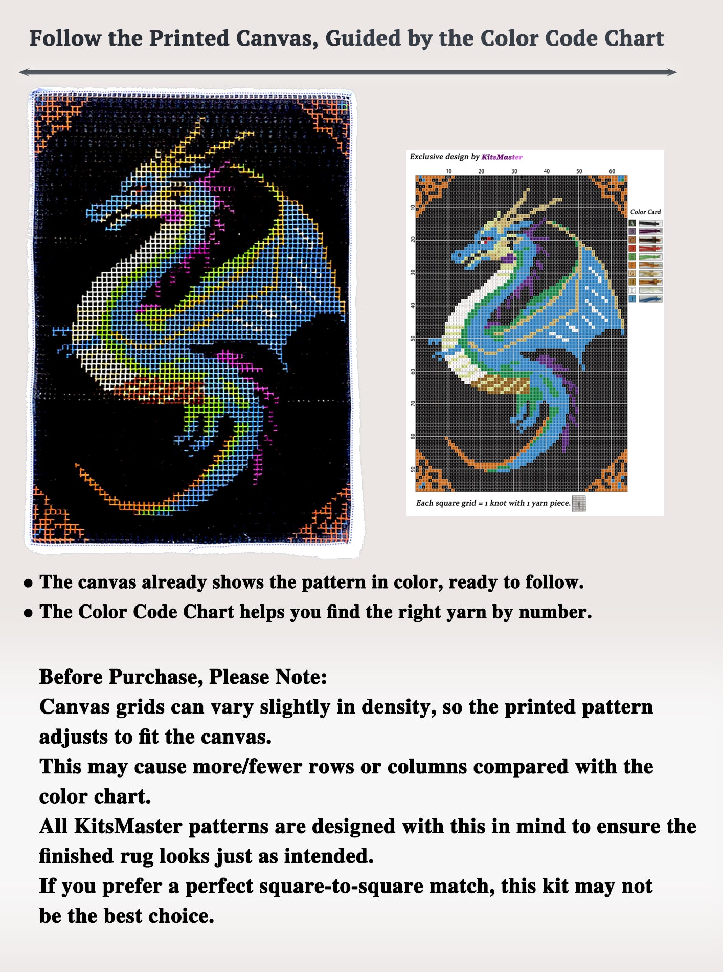 KitsMaster Dragon Latch Hook Kits for Adults & Beginners-Real Finished Rug Photo-Complete DIY Craft Kit, Includes Pre-Printed Canvas, Yarns, Tool, Number Chart (Size 23.6" X 15.8") (Mystic Dragon)