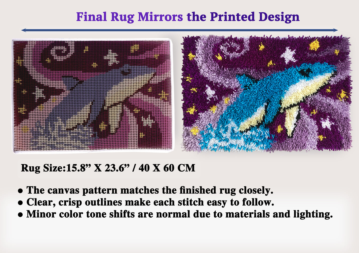 Whale's Dream–Real Finished Rug -Latch Hook Kits | Finished Rug Size 23.6 X 15.8 Inches/ 40X60 cm