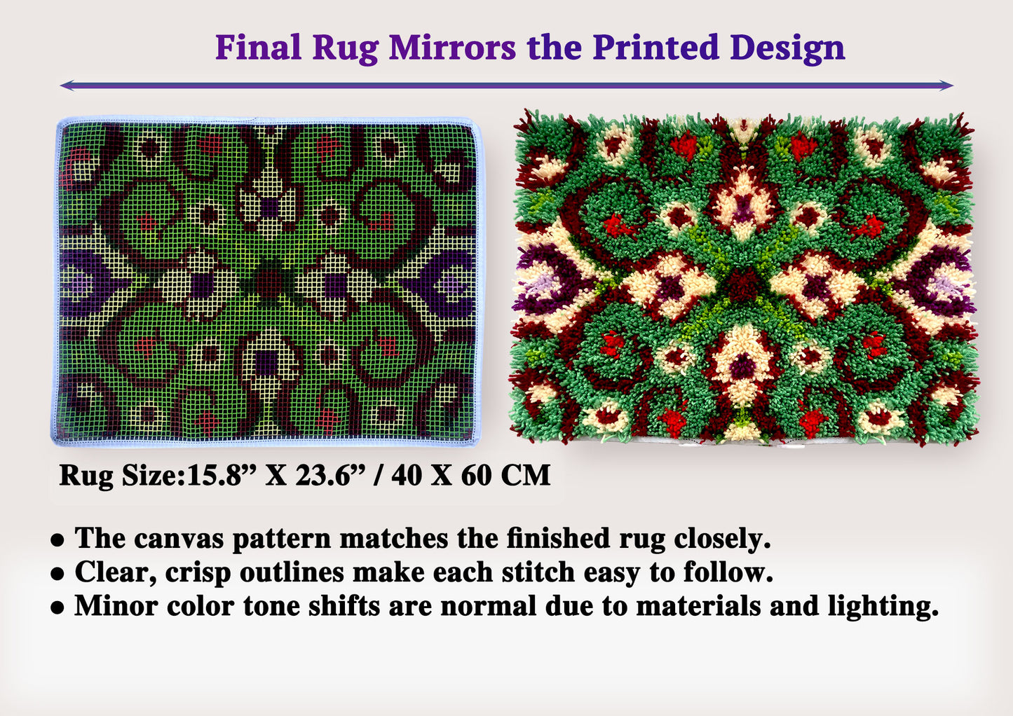 Symmetrical Symphony Latch Hook Kits for Adults & Beginners-Real Finished Rug Photo-Complete DIY Craft Kit, Includes Pre-Printed Canvas, Pre-Cut Yarns, Tool, Number Chart (Size 23.6" X 15.8")