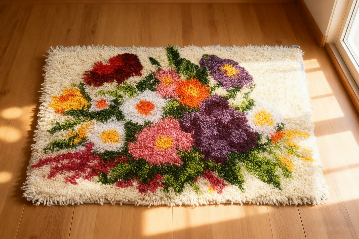 Latch Hook Rug Kits for Adults, Crochet Sewing Kit Classic Latch Hook 3D Craft Kit for Home Decor Festival Gift (Size 23.6" X 15.8") (Floral Bloom Symphony)