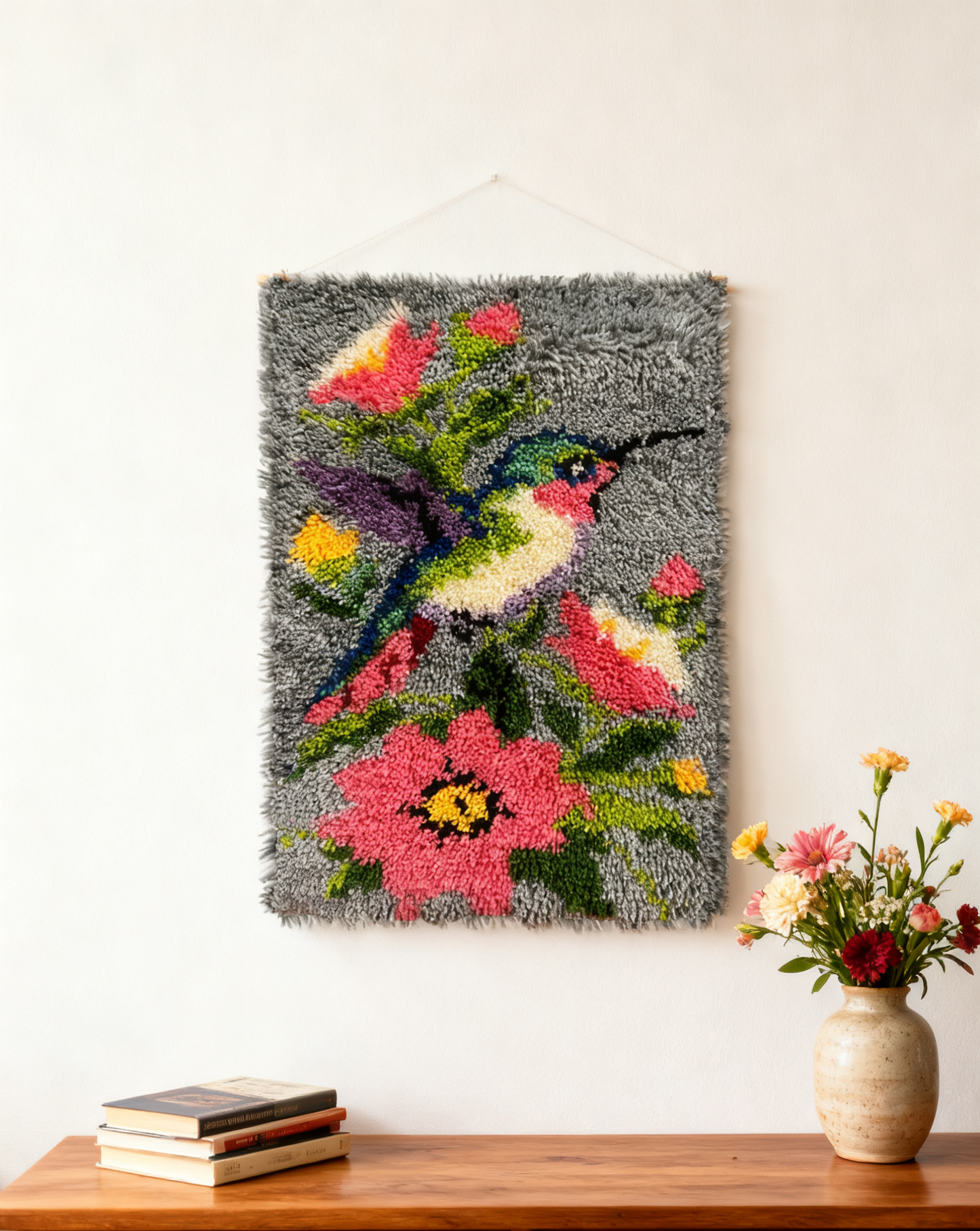 HummingBird  Latch Hook Kits for Adults & Beginners-Complete DIY Craft Kit, Includes Pre-Printed Canvas, Pre-Cut Yarns, Tool, Number Chart (Size 15.8" X23.6")