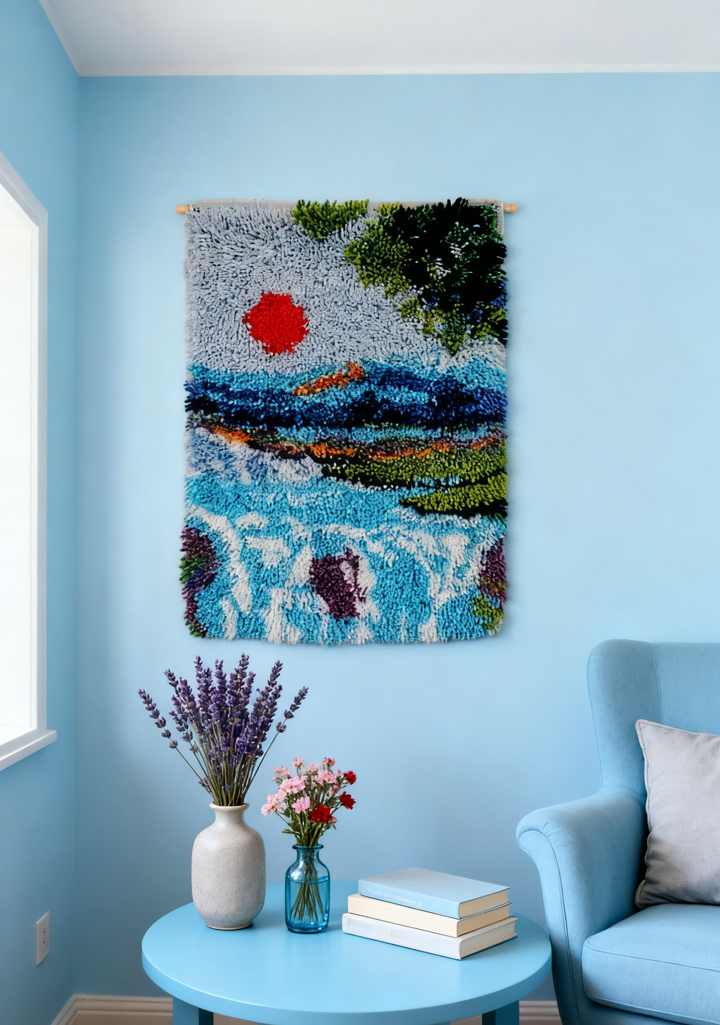 Waterfall Latch Hook Rug Kits for Adults, Size 60X40cm/23.6''X15.8''