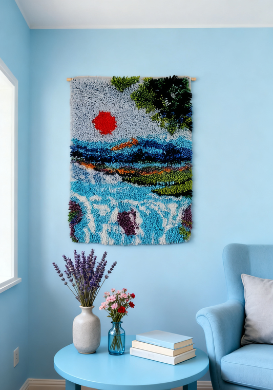 Waterfall Latch Hook Rug Kits for Adults, Size 60X40cm/23.6''X15.8''