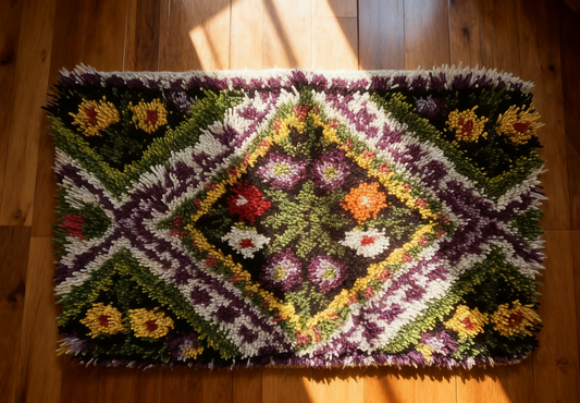 Floral Latch Hook Rug Kits for Adults, Crochet Sewing Kit Classic Latch Hook 3D Craft Kit for Home Decor Festival Gift (Size 23.6" X 15.8")