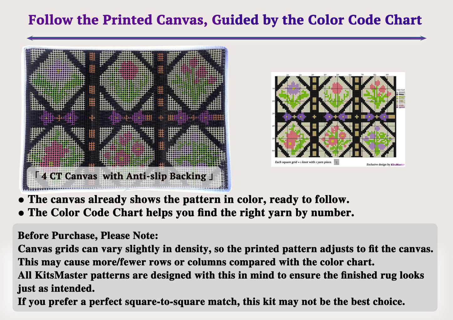 Trellis Bloom Latch Hook Kits for Adults & Beginners-Real Finished Rug Photo-Complete DIY Craft Kit, Includes Pre-Printed Canvas, Pre-Cut Yarns, Tool, Number Chart (Size 23.6" X 15.8")