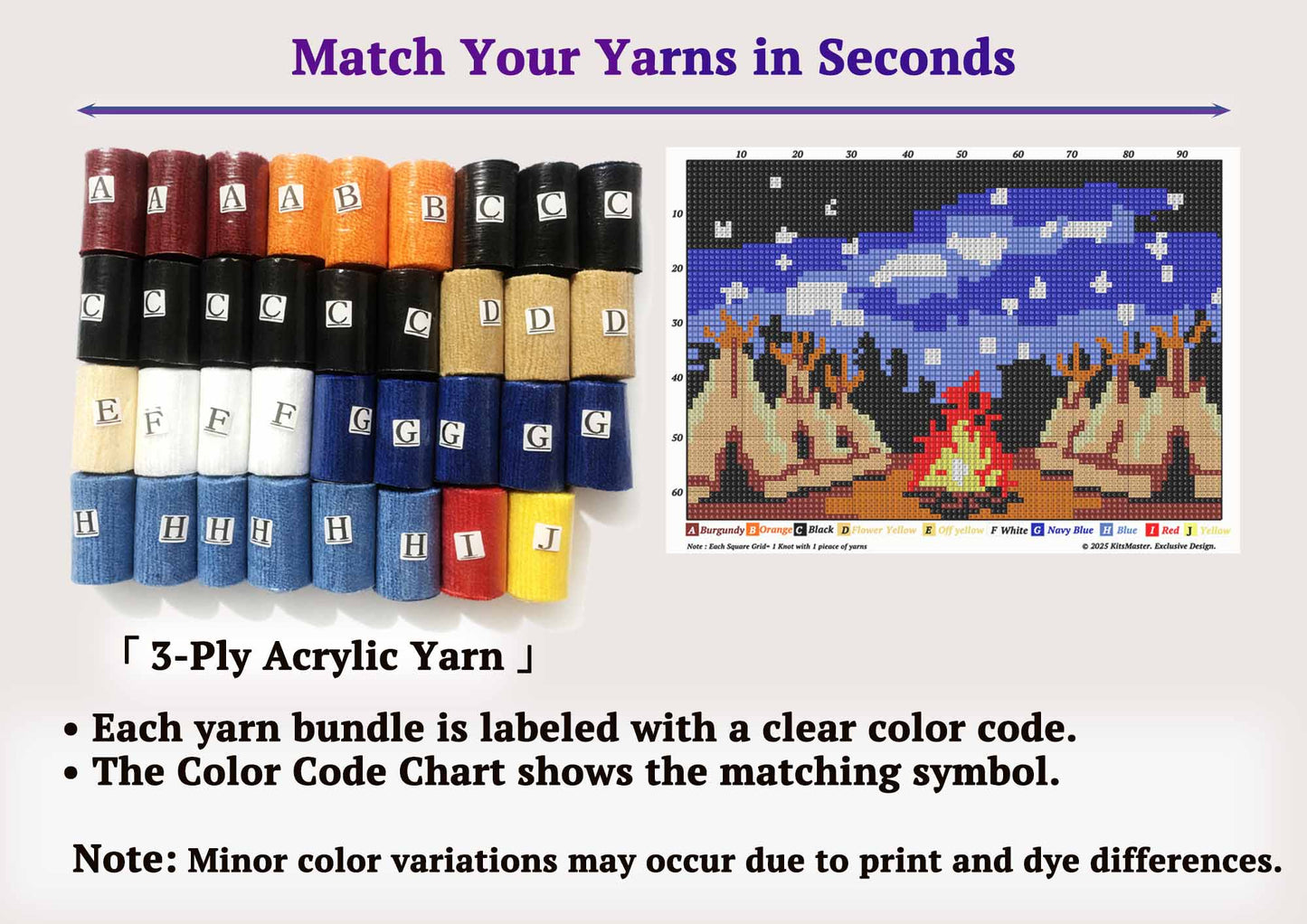 KitsMaster Campfire Night Latch Hook Kit –Cozy Tent Scene Under Starry Sky | DIY Rug Making Kit for Adults & Beginners | Pre-Printed Canvas, Soft Yarn & Anti-Slip Backing –Latch Hook Kits for Adults, Crafts for Adults, 23.6''x15.8''  (Starlit Campfire)