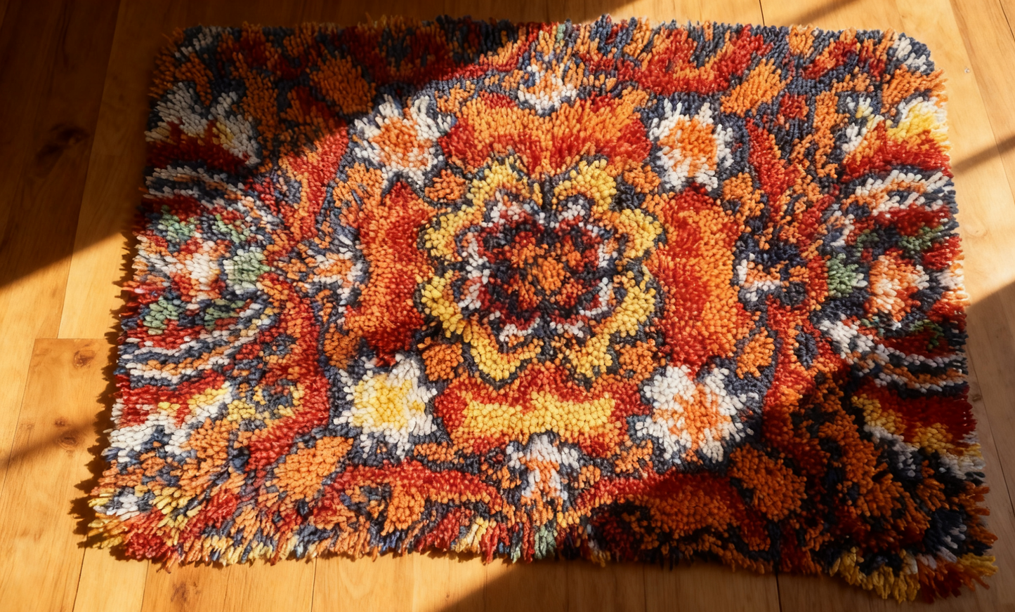 Floral Latch Hook Rug Kits for Adults, Crochet Sewing Kit Classic Latch Hook 3D Craft Kit for Home Decor Festival Gift (Size 23.6" X 15.8")