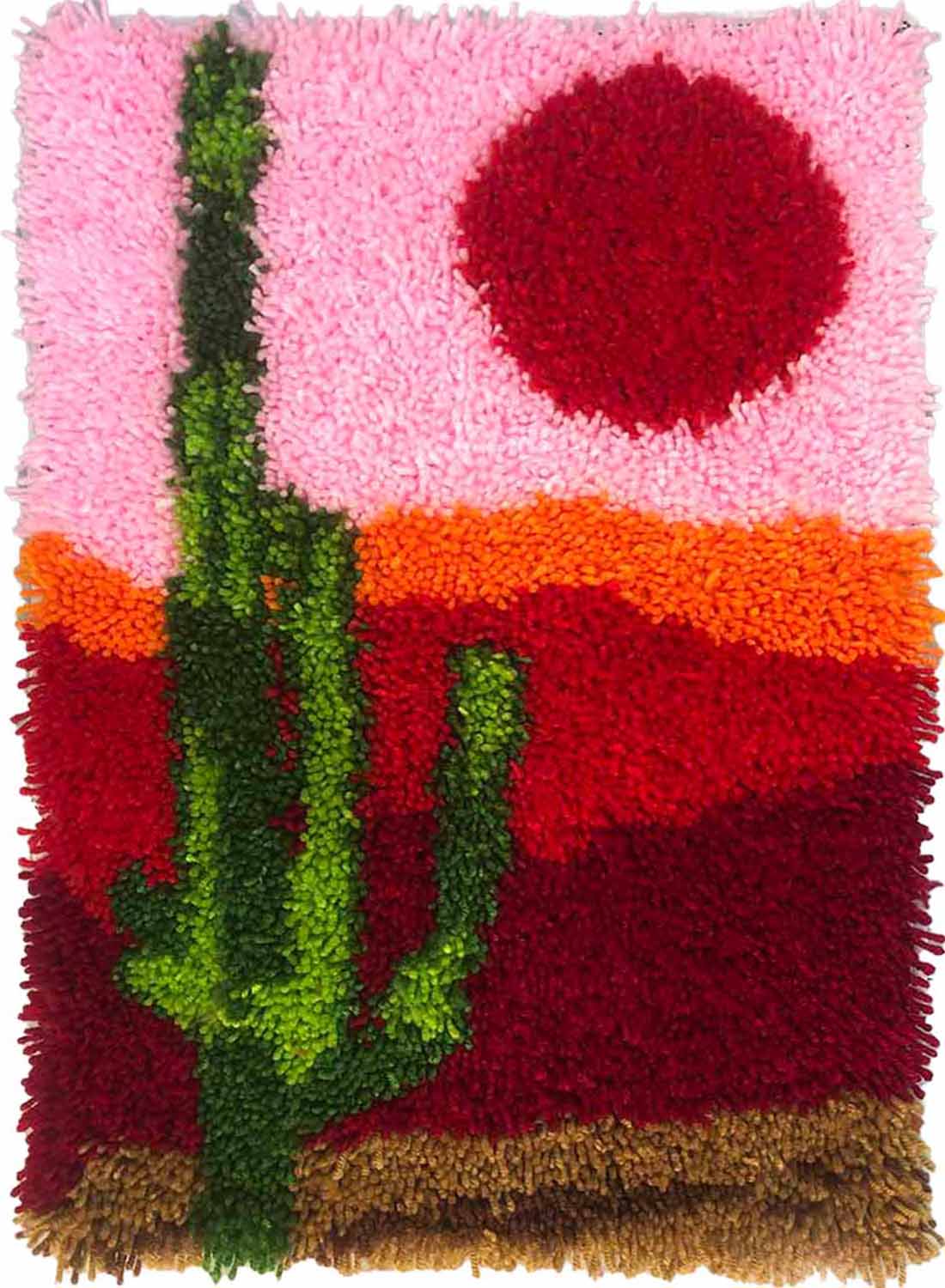 Cactus Latch Hook Kits for Adults & Beginners-Real Finished Rug Photo-Complete DIY Craft Kit, Includes Pre-Printed Canvas, Pre-Cut Yarns, Tool, Number Chart (Size 23.6" X 15.8")