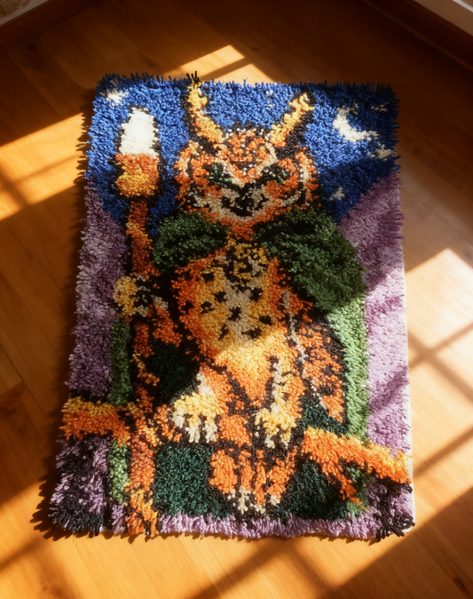 KitsMaster Owl Wizard Latch Hook Kit – Pre-Printed Canvas, Color-Coded Yarn, Starry Night Rug Craft for Adults & Beginners (DIY Carpet Making Set)