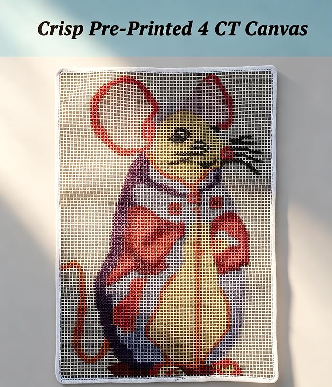 Kitsmaster Cute Mouse Latch Hook Rug Kit – Animal Latch Hook Kit Beginner Friendly with Pre-Printed Canvas, Color-Coded Yarn,  Rug Craft for Adults & Beginners, 23.6''x15.8'' (Mouse Portrait)
