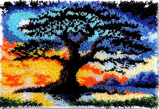 Sunset to Midnight Tree Latch Hook Rug Kit for Adults, Complete Rug Kit | Day to Night Landscape Rug Kit, Beginner Friendly, Relaxing Gift for Nature Lovers, 23.6''X15.8''(Twilight Transition Tree)