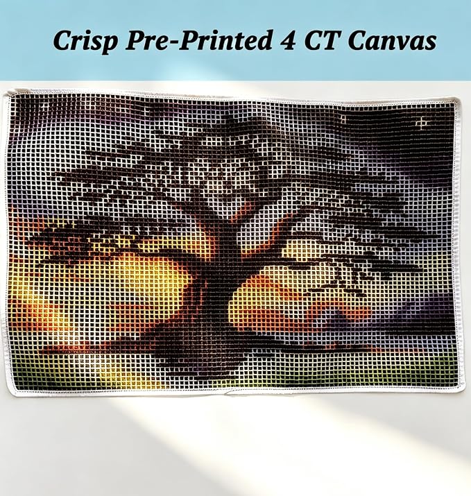 Sunset to Midnight Tree Latch Hook Rug Kit for Adults, Complete Rug Kit | Day to Night Landscape Rug Kit, Beginner Friendly, Relaxing Gift for Nature Lovers, 23.6''X15.8''(Twilight Transition Tree)