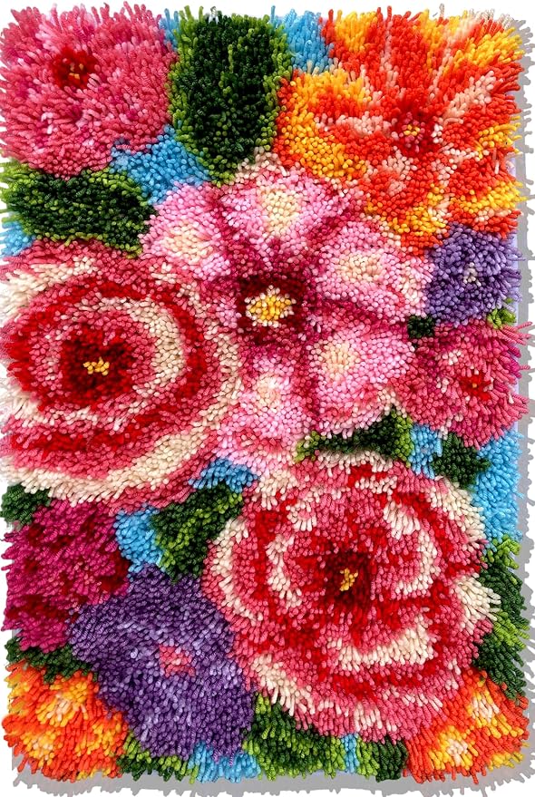 KitsMaster Floral Latch Hook Rug Kit for Adults&Beginners, Rug Making Craft | Blooming Bouquet Carpet Craft for Home Décor and Relaxing Hobby, Gift for Flower Lovers 23.6''x15.8'' (Floral Paradise)