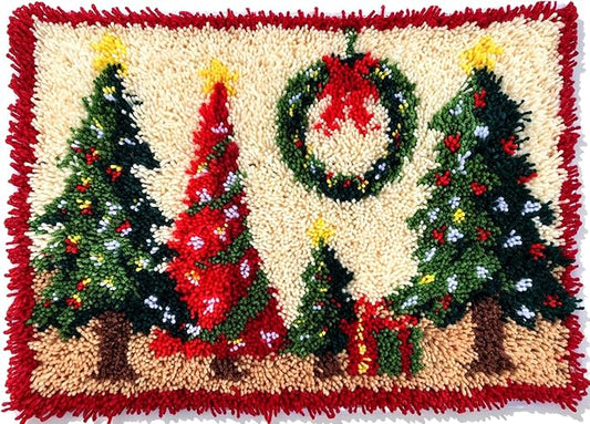 Christmas Trees Latch Hook Kits for Adults-Holiday Wreath Rug Making Kit
Latch Hook Craft Kit for Beginners, Festive Wall Hanging, Home Decor Xmas Gift 23.6''X15.8'' (Christmas Trees & Wreath)