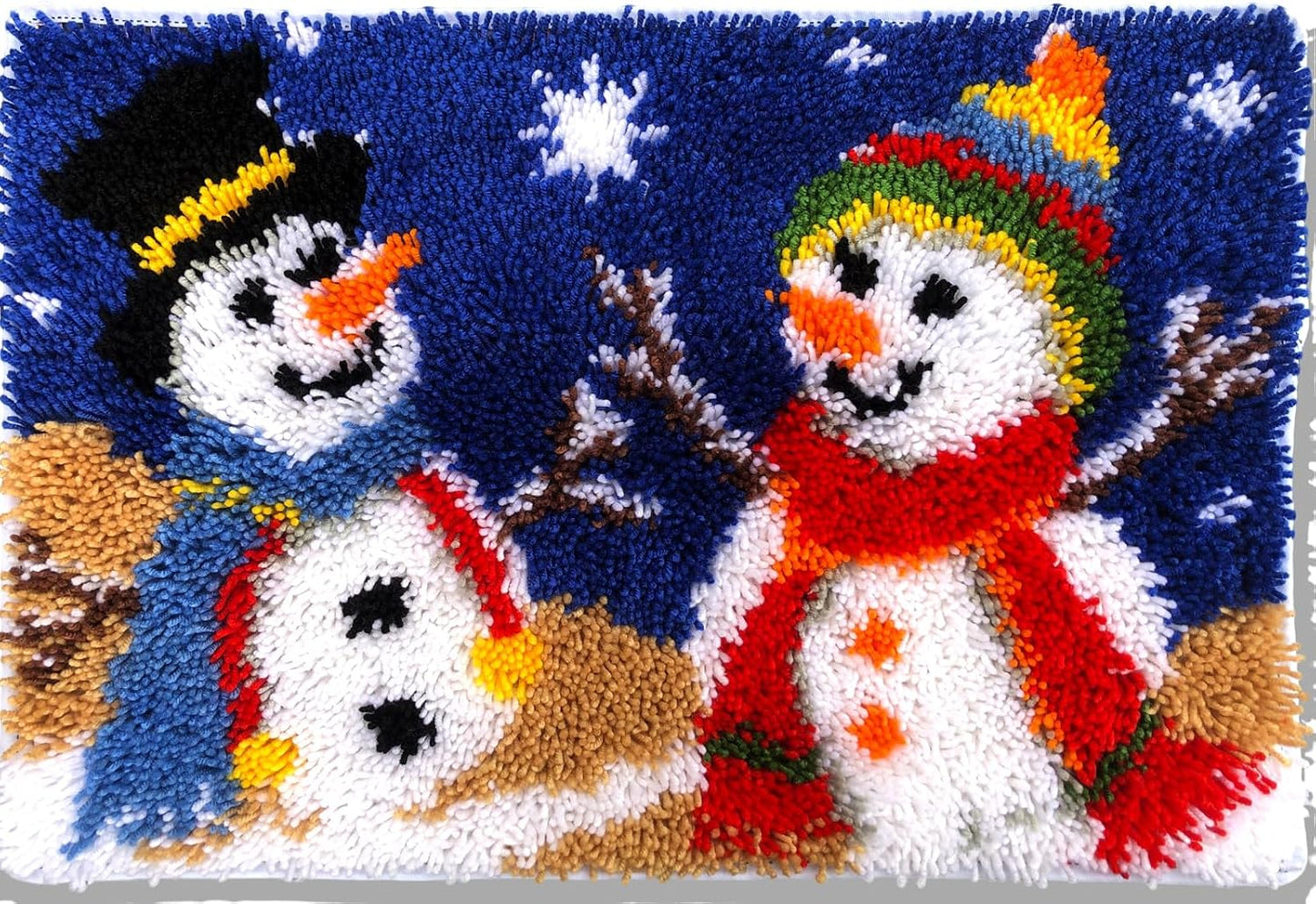 Christmas Snowmen Latch Hook Kits for Adults, Festive Rug Making Kit with Pre-Printed Canvas with Corrugated Gift Mailer Box, 23.6''X15.8'' (Snowman Duo)