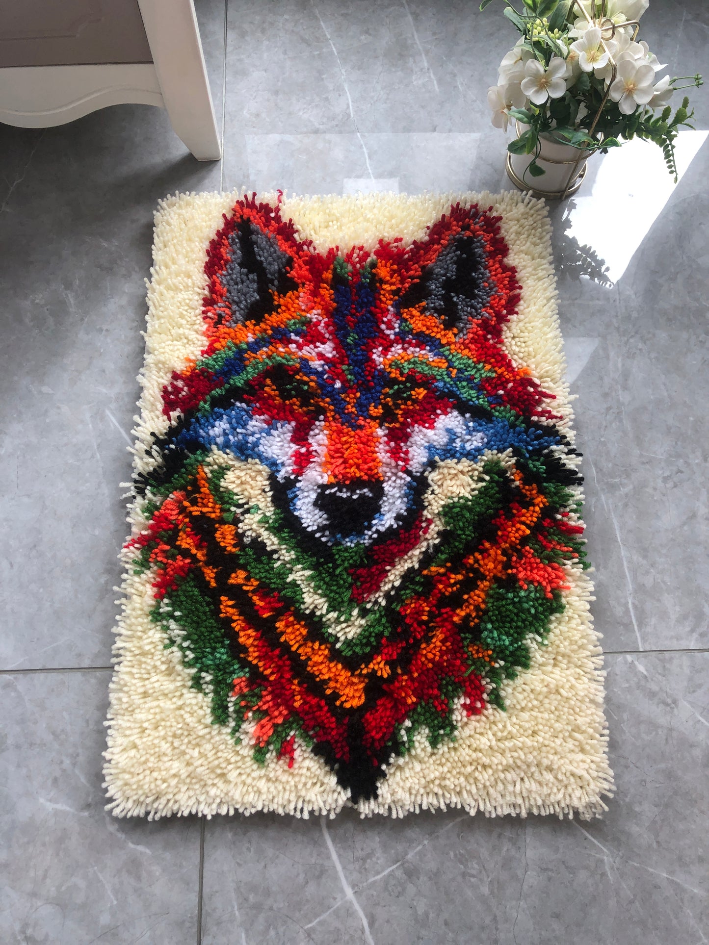 Wolf Latch Hook Kits for Adults & Beginners-Real Finished Rug Photo-Complete DIY Craft Kit, Includes Pre-Printed Canvas, Pre-Cut Yarns, Tool, Number Chart (Size 23.6" X 15.8")
