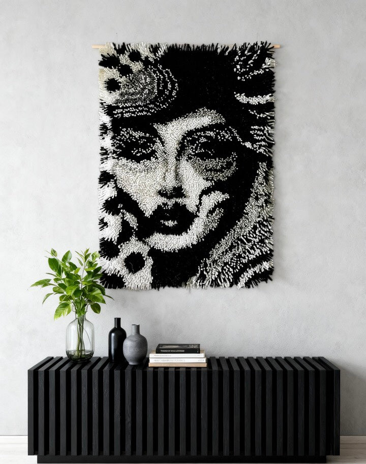Portrait Latch Hook Kits for Adults & Beginners-Real Finished Rug Photo-Complete DIY Craft Kit, Includes Pre-Printed Canvas, Pre-Cut Yarns, Tool, Number Chart (Size 23.6" X 15.8")