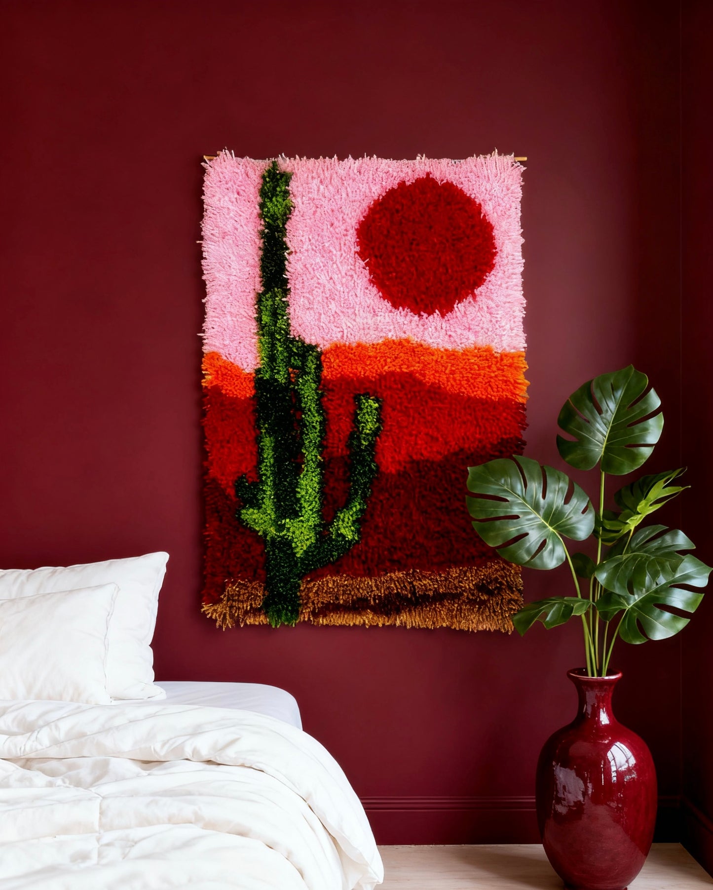 Cactus Latch Hook Kits for Adults & Beginners-Real Finished Rug Photo-Complete DIY Craft Kit, Includes Pre-Printed Canvas, Pre-Cut Yarns, Tool, Number Chart (Size 23.6" X 15.8")