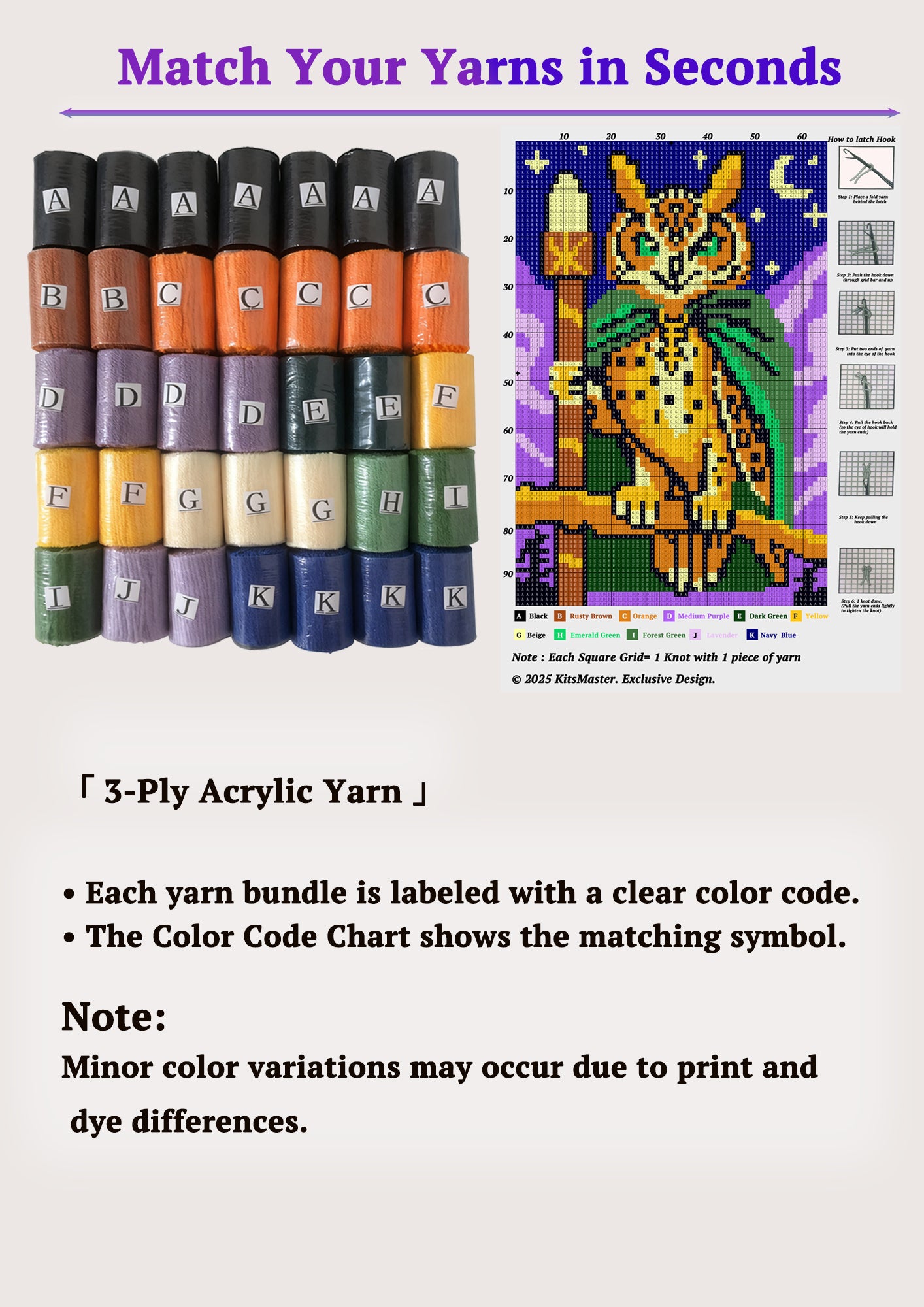 KitsMaster Owl Wizard Latch Hook Kit – Pre-Printed Canvas, Color-Coded Yarn, Starry Night Rug Craft for Adults & Beginners (DIY Carpet Making Set)