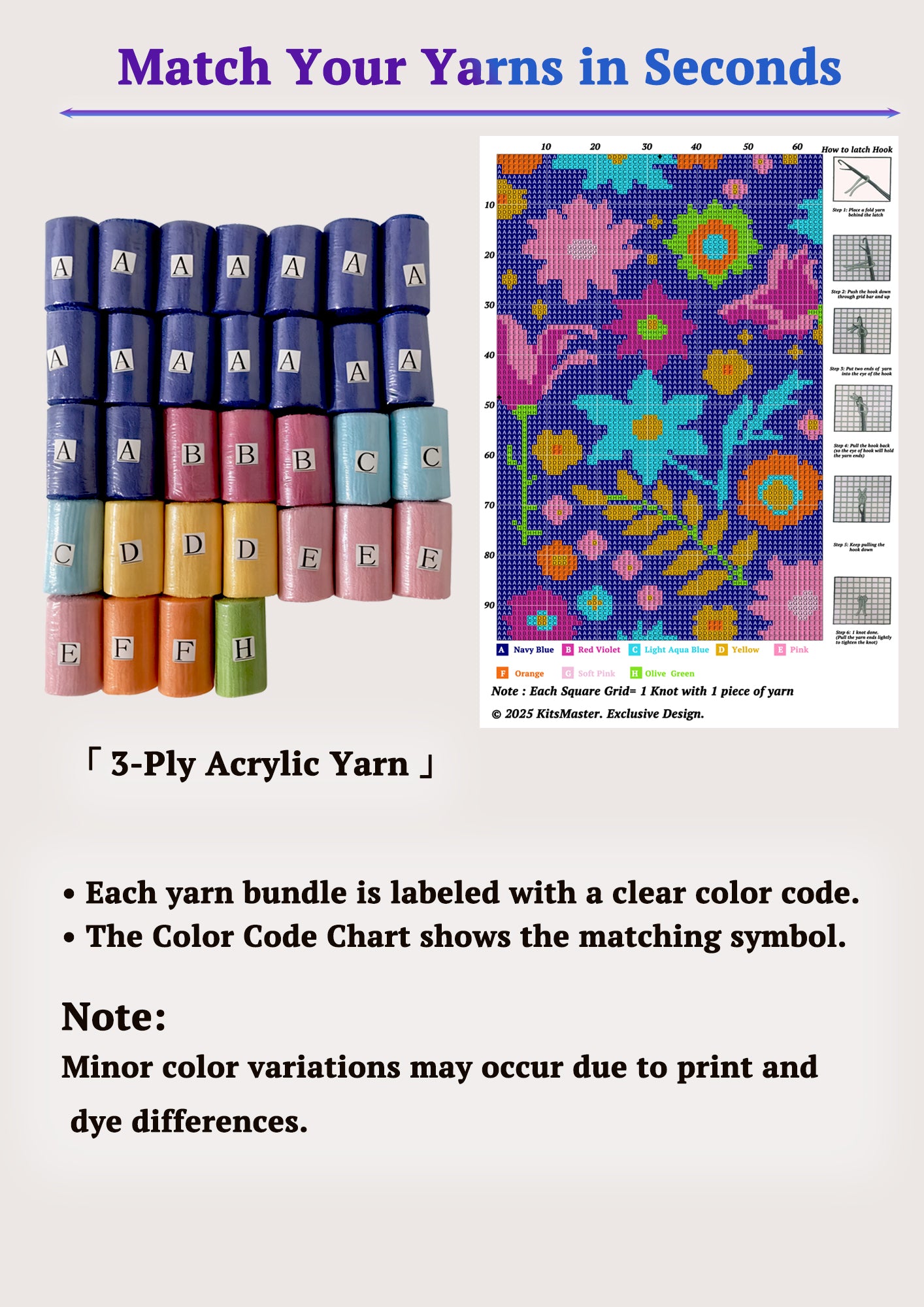 KitsMaster “Starburst Meadow” Latch Hook Kit – Pre-Printed Canvas, Color-Coded Yarn, Vibrant Abstract Floral Rug Craft for Adults & Beginners (DIY Carpet Making Set)｜Size 23.6inx15.8in