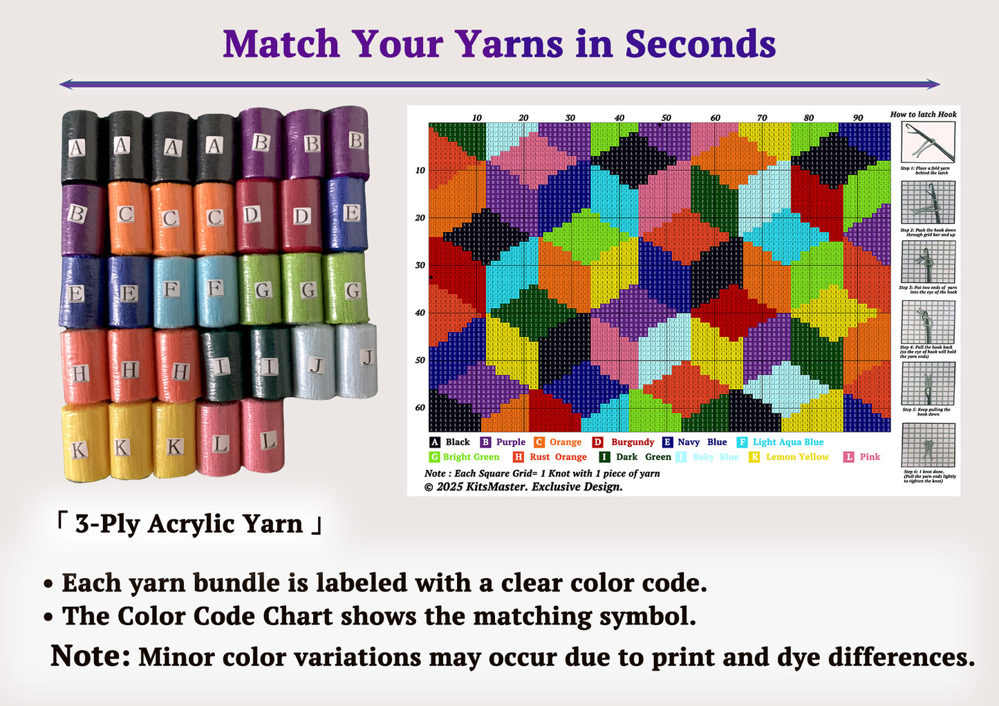 Bright Mosaic Latch Hook Kit, Vibrant Cub DIY Rug for Beginners & Adults, Relaxing Craft Kit for All Skill Levels, Craft Gift for Art Lovers, 23.6''x15.8'' (Color Blocks)