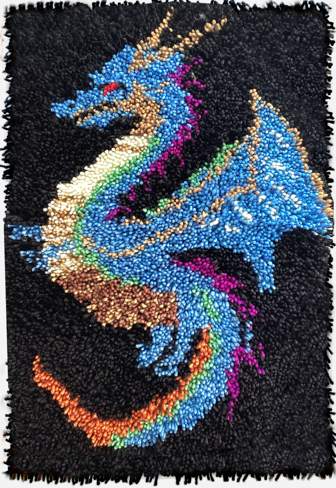 KitsMaster Dragon Latch Hook Kits for Adults & Beginners-Real Finished Rug Photo-Complete DIY Craft Kit, Includes Pre-Printed Canvas, Yarns, Tool, Number Chart (Size 23.6" X 15.8") (Mystic Dragon)