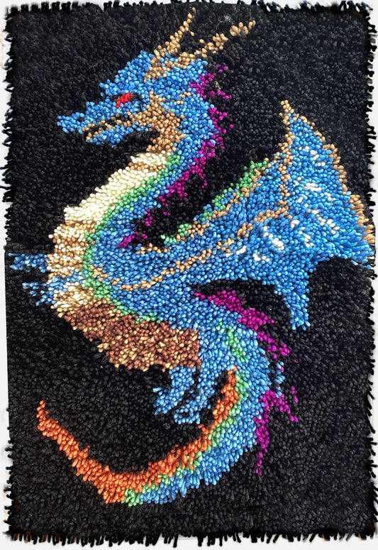 KitsMaster Dragon Latch Hook Kits for Adults & Beginners-Real Finished Rug Photo-Complete DIY Craft Kit, Includes Pre-Printed Canvas, Yarns, Tool, Number Chart (Size 23.6" X 15.8") (Mystic Dragon)