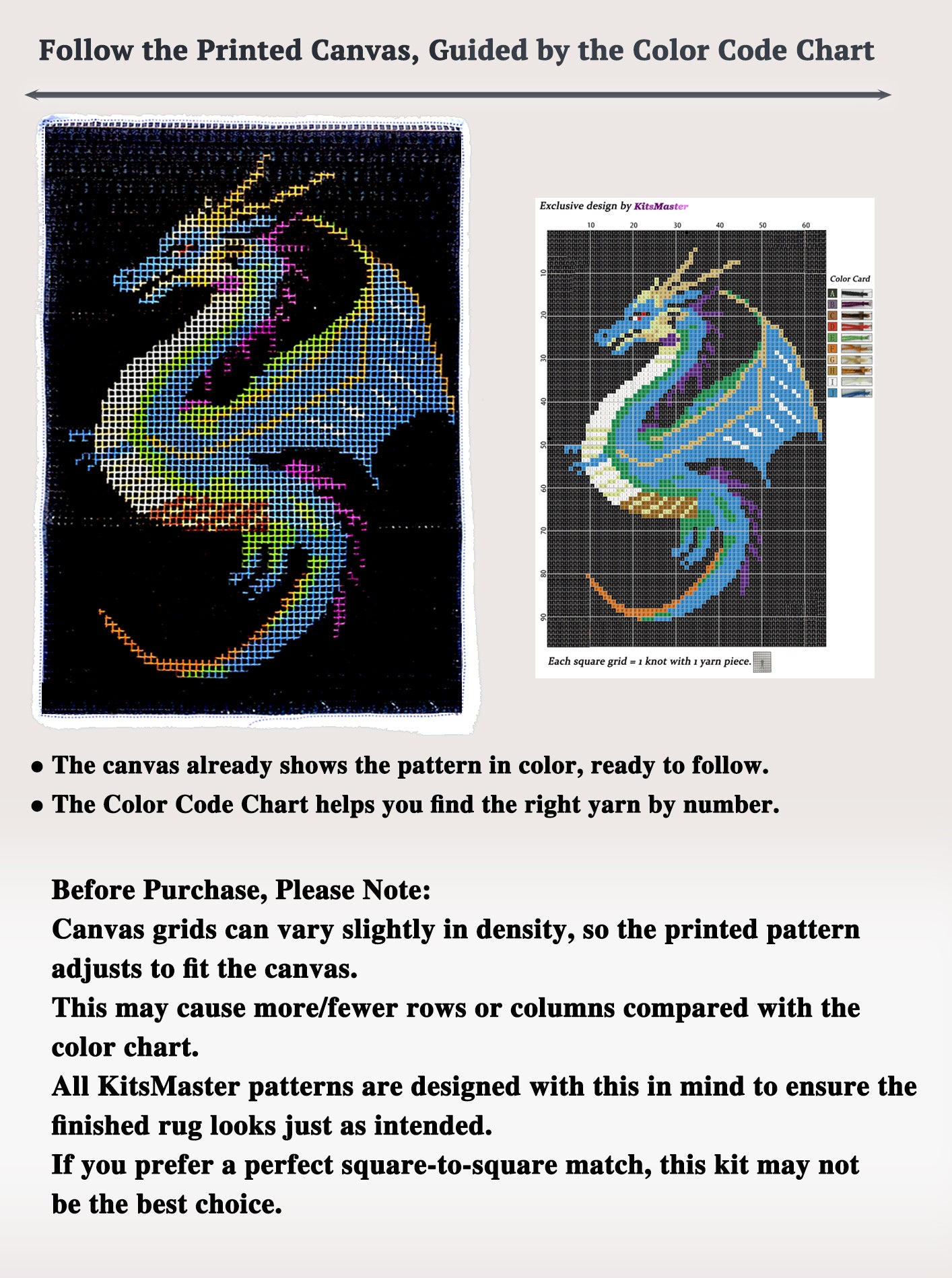KitsMaster Dragon Latch Hook Kits for Adults & Beginners-Real Finished Rug Photo-Complete DIY Craft Kit, Includes Pre-Printed Canvas, Yarns, Tool, Number Chart (Size 23.6" X 15.8") (Mystic Dragon)