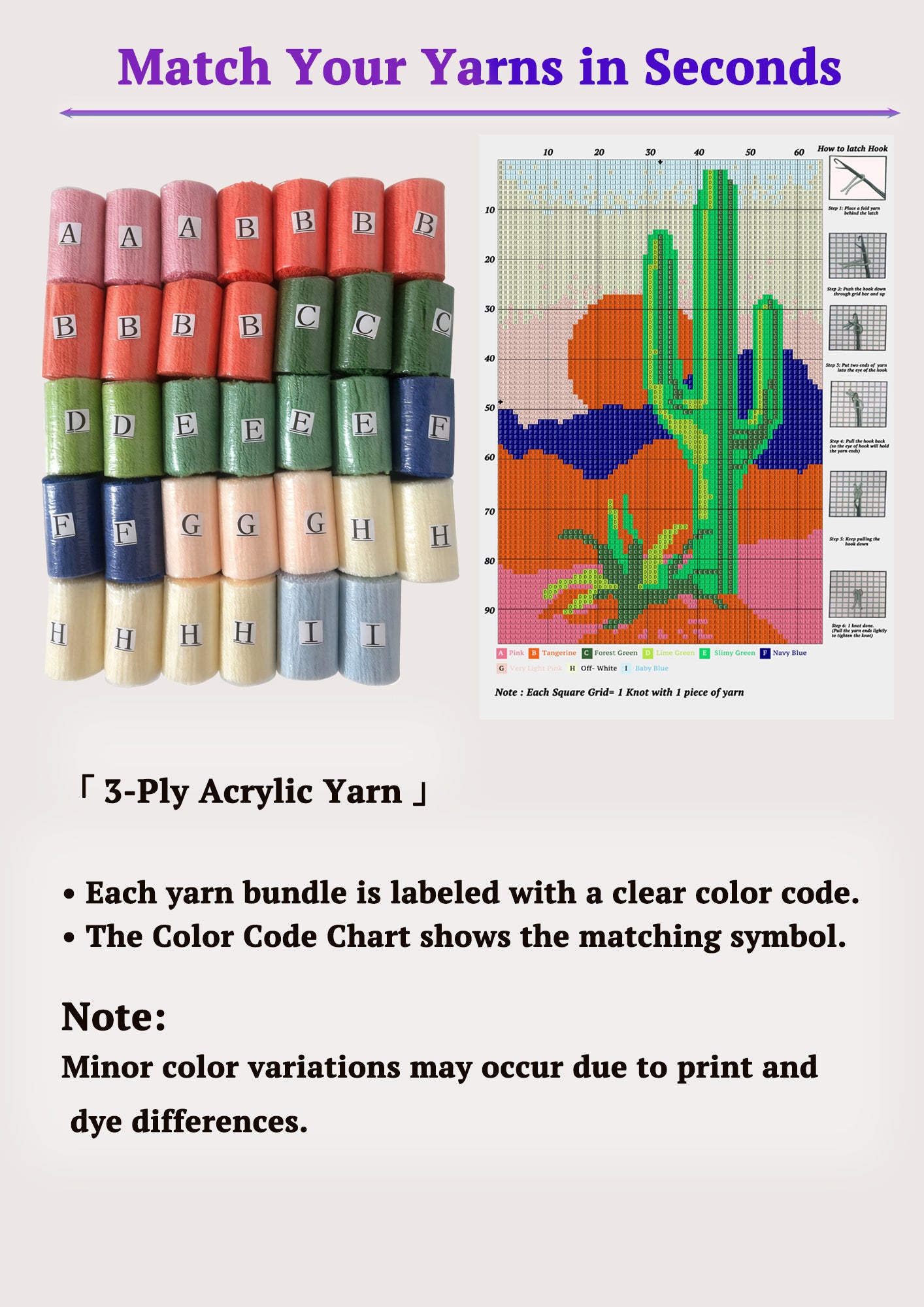 KitsMaster Cactus Latch Hook Kit | Vibrant Desert Landscape Wall Hanging | Beginner-Friendly Craft Set| Latch Hook Craft for Home Décor, 23.6''x15.8' (Sunset Cactus)