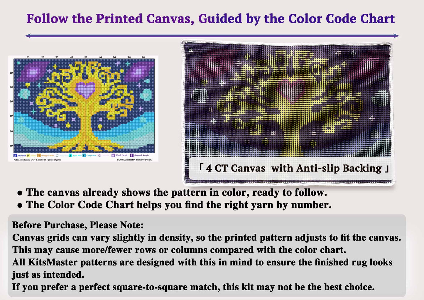 KitsMaster Golden Tree Latch Hook Kit for Adults Beginner–DIY Yarn Craft Kit with Pre-Printed Canvas, Easy Craft for Moms and Craft Lovers,  23.6''x15.8'' (Tree of Love)