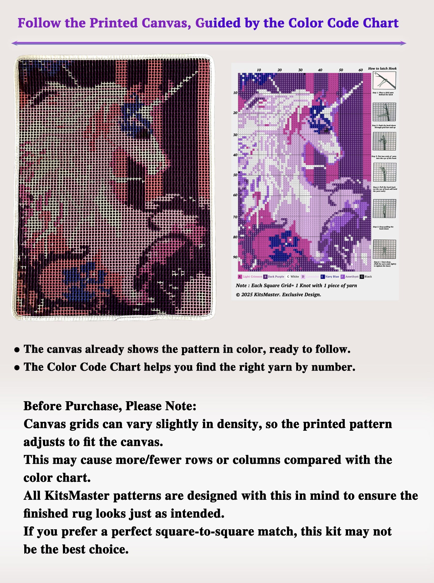 KitsMaster Latch Hook Kits, Beginner-Friendly Rug Making Craft Set, Perfect Craft Gift | Latch Hook Craft for Home Décor, Gifts & Relaxation, 23.6''x15.8'’ (Unicorn Mirage)