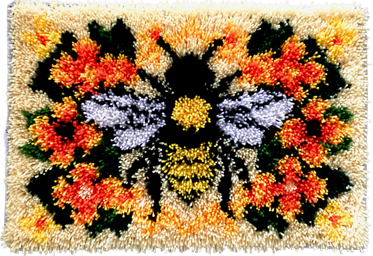 KitsMaster Buzzing Blooms” Latch Hook Kit – Bee & Flowers Design, Pre-Printed Canvas with Color-Coded Yarn, DIY Rug Making Kit for Adults & Beginners, 23.6''x15.8'' (Bee & Blossoms)