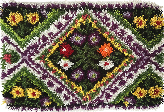 Floral Latch Hook Rug Kits for Adults, Colorful Flower Rug Making Kit,  Classic Latch Hook 3D Craft Kit for Home Decor Festival Gift (Size 23.6" X 15.8")