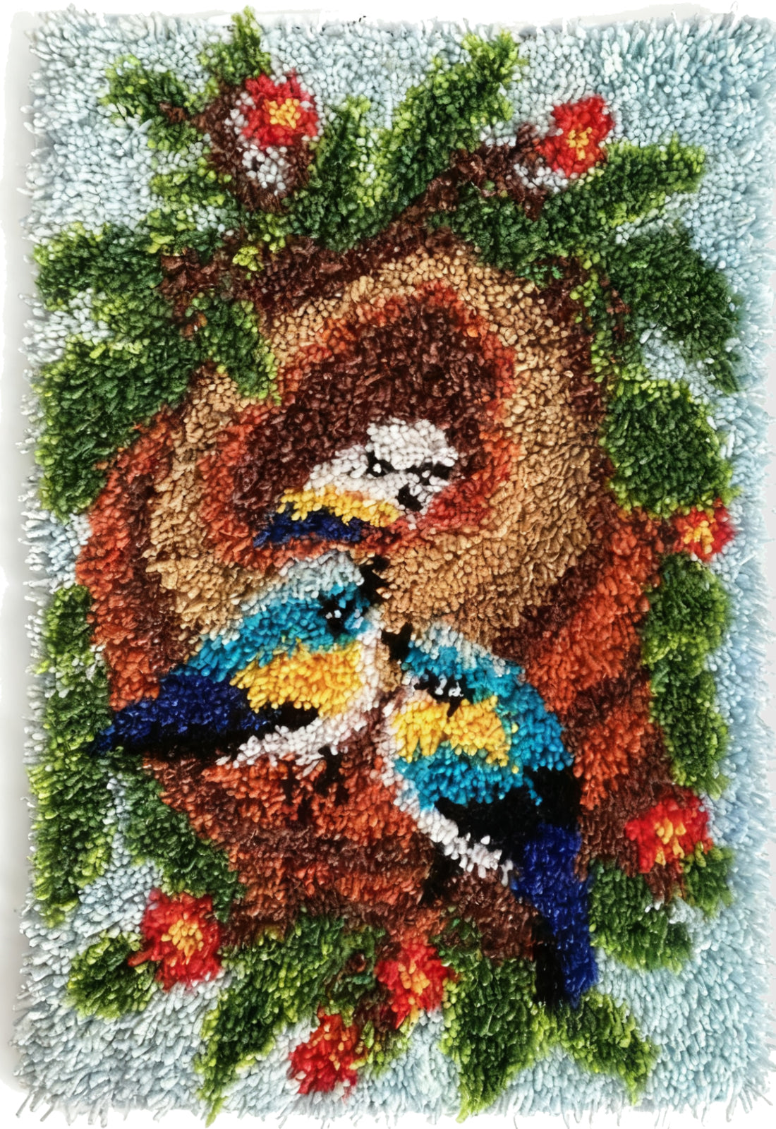 Heartwarming Bluebird & Baby Family Latch Hook Rug Kit, DIY Yarn Hooking Kit, Cozy Home Décor Craft Gift