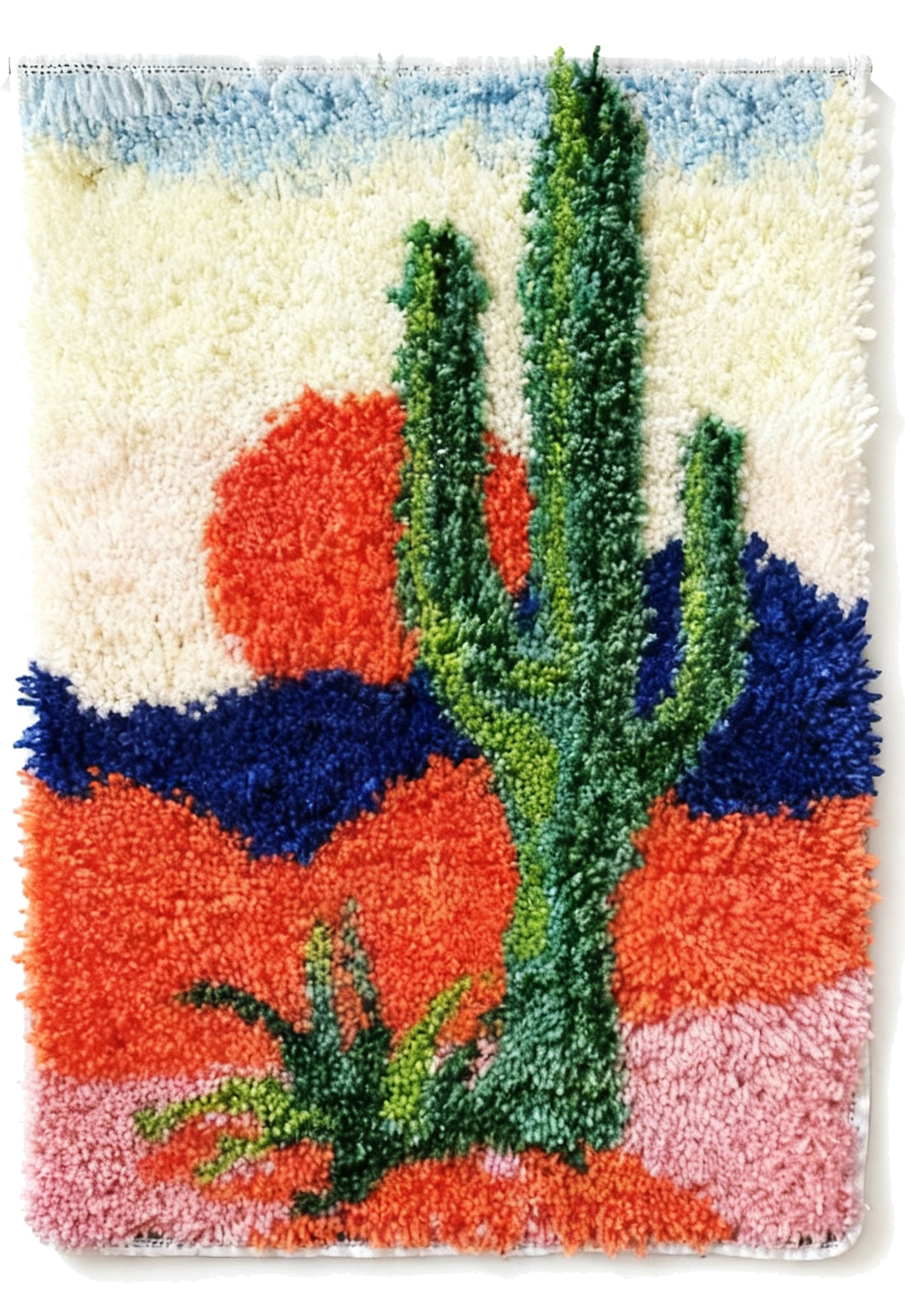 KitsMaster Cactus Latch Hook Kit | Vibrant Desert Landscape Wall Hanging | Beginner-Friendly Craft Set| Latch Hook Craft for Home Décor, 23.6''x15.8' (Sunset Cactus)