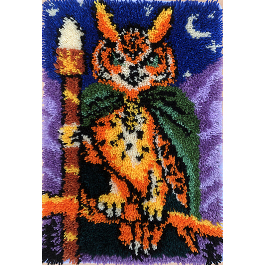 KitsMasterOwl Wizard Latch Hook Kit - Woodland Animal Rug DIY with Pre-Printed Canvas, Moon & Stars Design, Easy Craft Kit, 23.6''x15.8'' (Whimsical Forest Watcher)