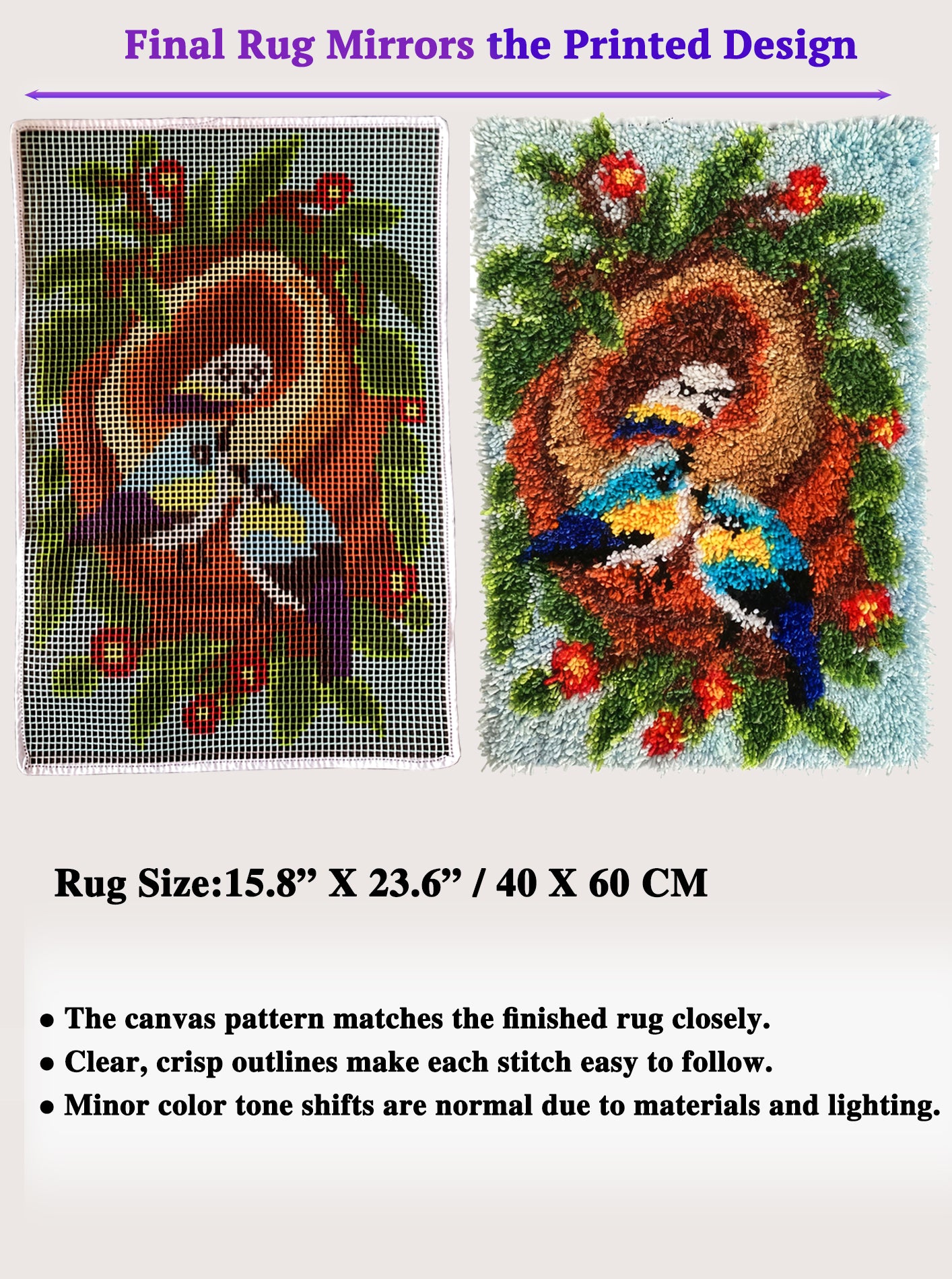 Heartwarming Bluebird & Baby Family Latch Hook Rug Kit, DIY Yarn Hooking Kit, Cozy Home Décor Craft Gift