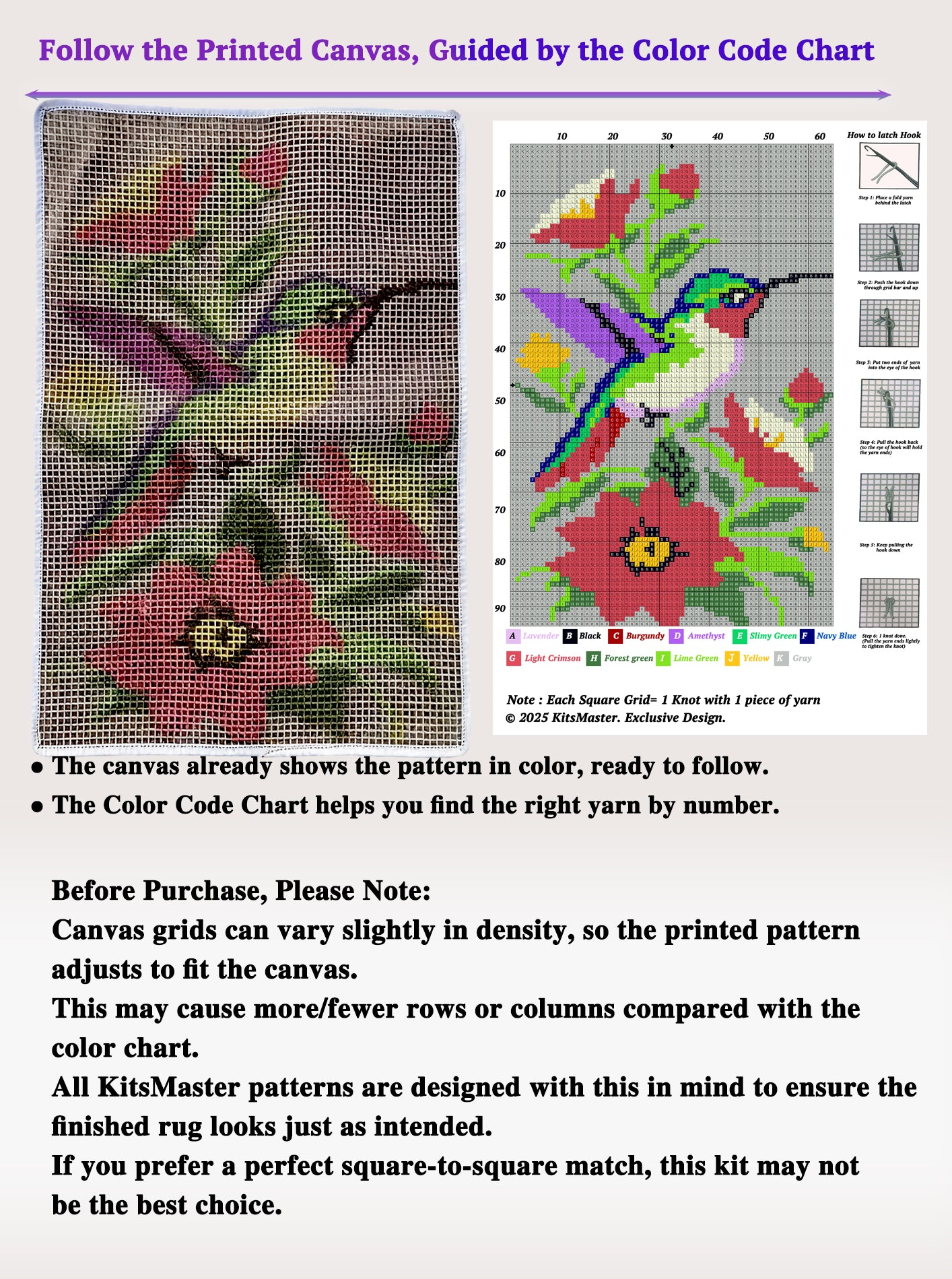 Humming Bird & Flowers Latch Hook Kits for Adults, Beginner Friendly Rug Making Kit – Relaxing Yarn Craft for Wall Decor Holiday Gifts, 23.6''x15.8'' (Hummingbird Bloom)